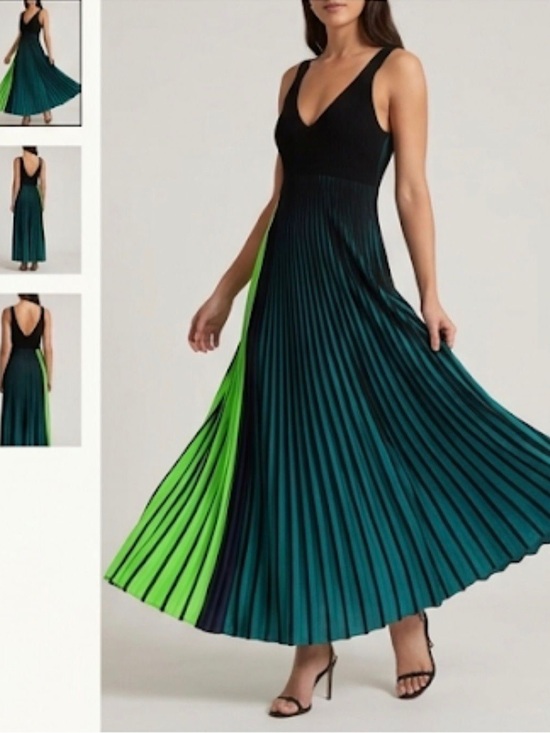 Kenzo Dresses & Skirts - Kenzo Black Bodice Maxi Dress with Teal and Lime Pleats